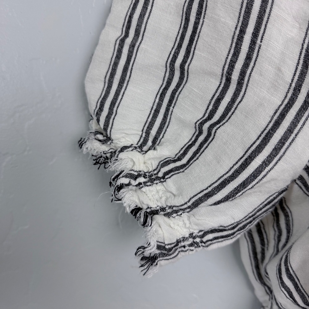 Pilcro Anthropologie Striped Linen Ruffle Button Front Midi Dress White Blue 6 - Picture 5 of 13